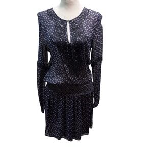 Marabelle Navy Floral Smocked Drop Waist Mini Dress Soutache Embroidery Sm #702